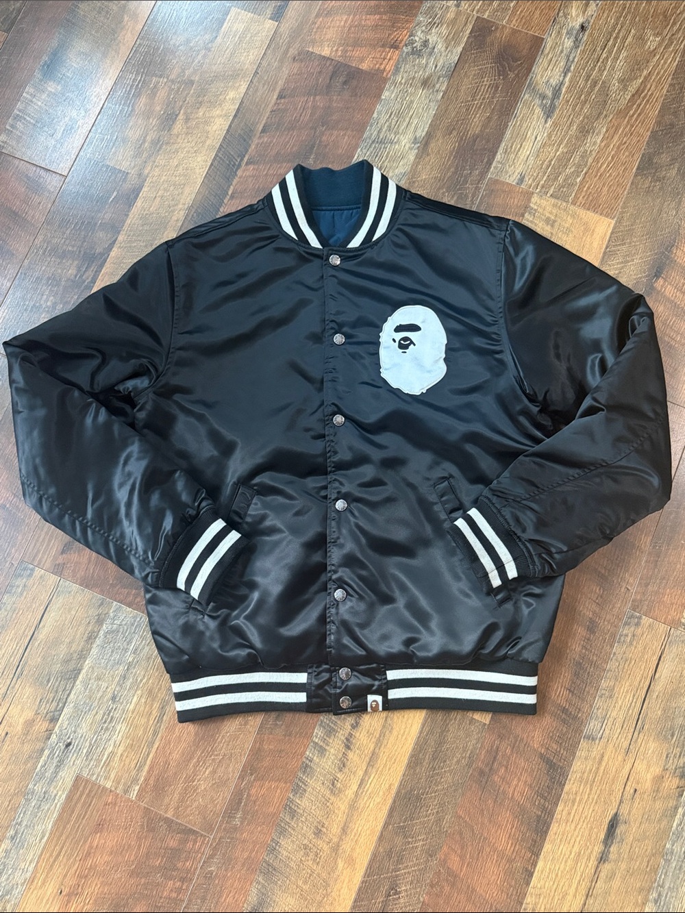 🔥 BAPE Reversible Happy New Year Varsity Bomber Jacket Navy/Black Medium